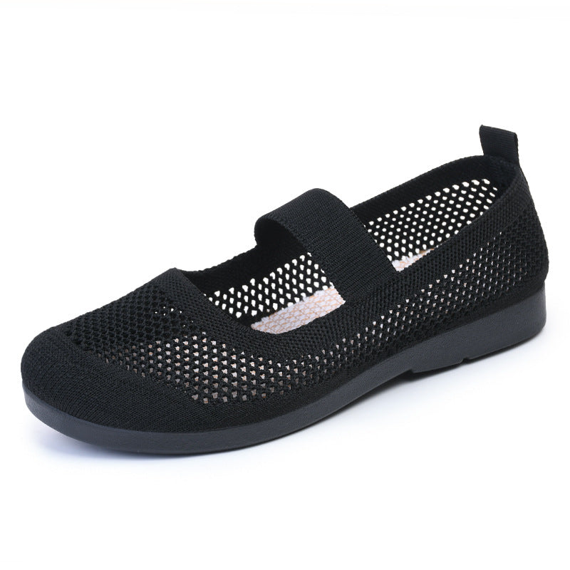 Damen atmungsaktive Strick-Ballerinas mit elastischem Riemen R&B