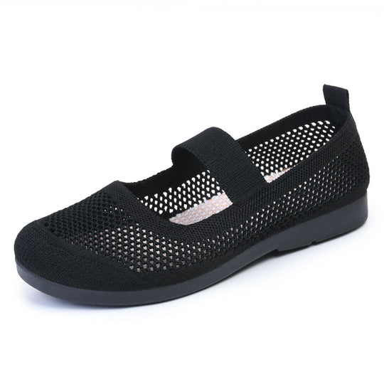 Damen atmungsaktive Strick-Ballerinas mit elastischem Riemen R&B