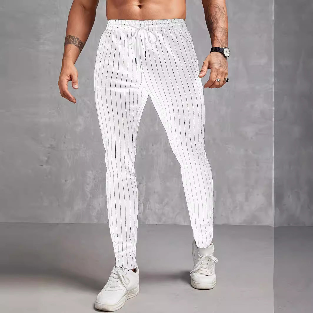 Herren moderne Lounge-Hose mit elastischem Bund und dekorativen Streifen R&B