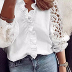 Damen elegante Bluse mit Rüschendetails und Spitzenärmeln EB