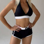 Damen Sport-Bikini-Set mit hoch geschnittenen Shorts und verstellbarem Oberteil R&B