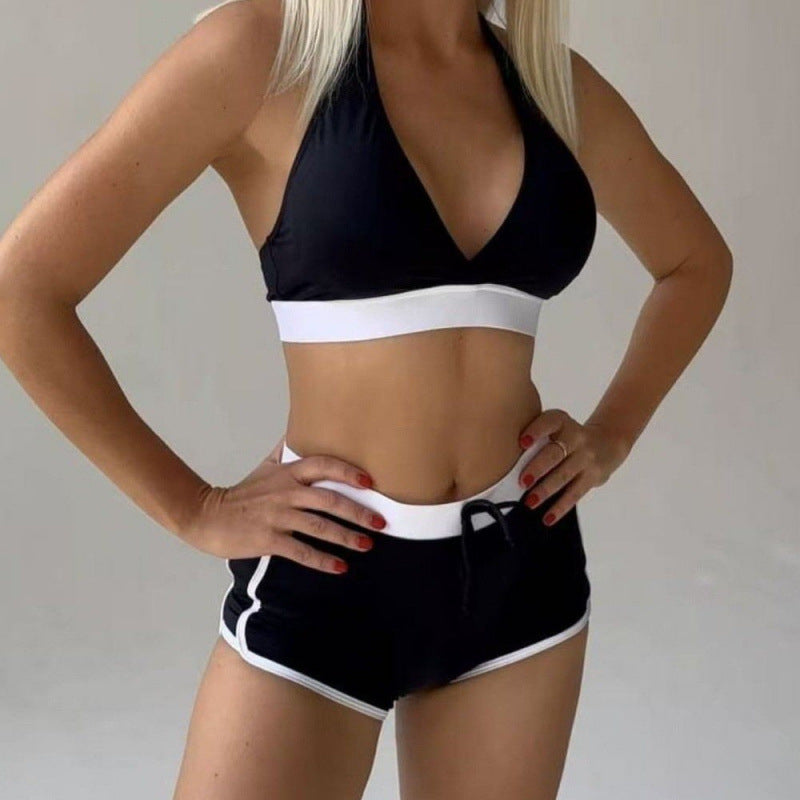 Damen Sport-Bikini-Set mit hoch geschnittenen Shorts und verstellbarem Oberteil R&B