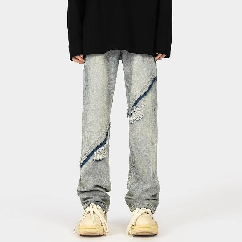 Herren modische Ripped Denim-Jeans im lässigen Schnitt mit asymmetrischem Design