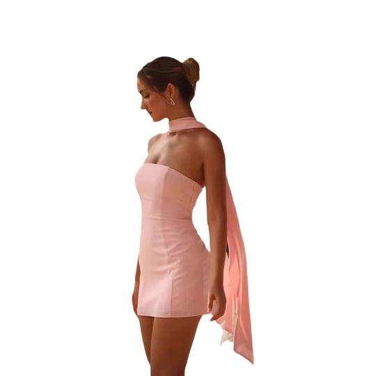 Damen Elegantes Minikleid mit raffiniertem Halterdesign und fließendem Stoff R&B