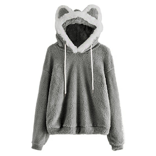 Damen Kuscheliger Hoodie mit Katzengesicht R&B