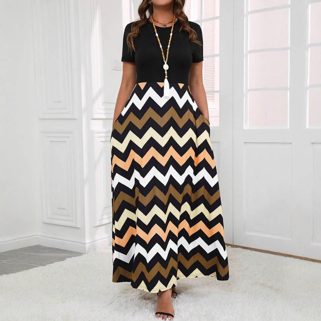 Damen Maxikleid mit auffälligem Zickzackmuster und elegantem Schnitt R&B