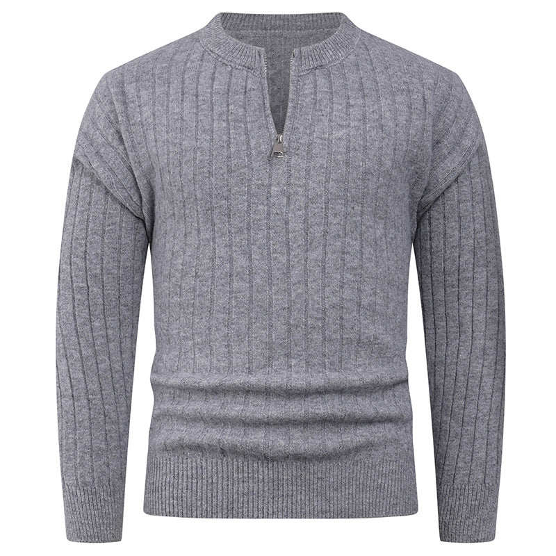 Herren Strickpullover mit hohem Kragen und modernem Reißverschluss R&B
