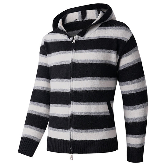 Damen Kapuzenpullover mit strukturierter Oberfläche und modernen Streifen R&B