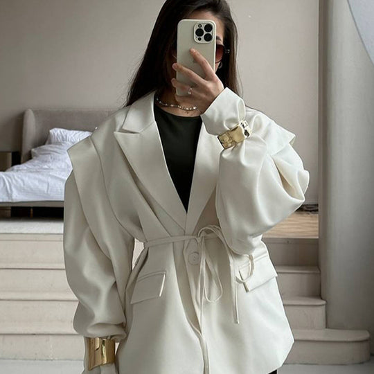 Damen elegante oversized Blazerjacke mit Gürteldetail R&B