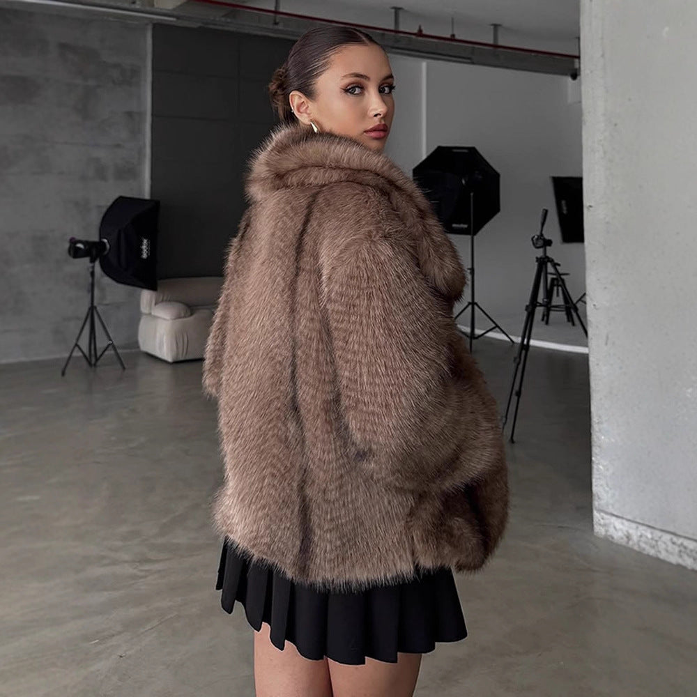 Damen Kunstfell-Jacke mit luxuriösem Schnitt und voluminösen Ärmeln R&B