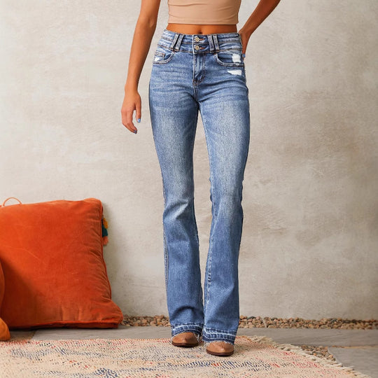 Damen Flared Jeans mit lässigem Schnitt und modischen Destroyed-Details R&B