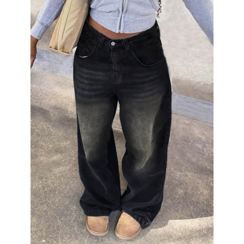 Damen High-Waist Baggy Jeans mit einzigartigem Waschungsverfahren R&B