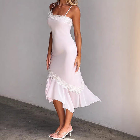 Damen Sexy Wickelkleid mit Spitzenakzenten R&B