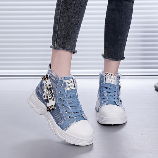 Damen High-Top Sneakers mit vintage Denim-Detail und verstärkter Sohle R&B