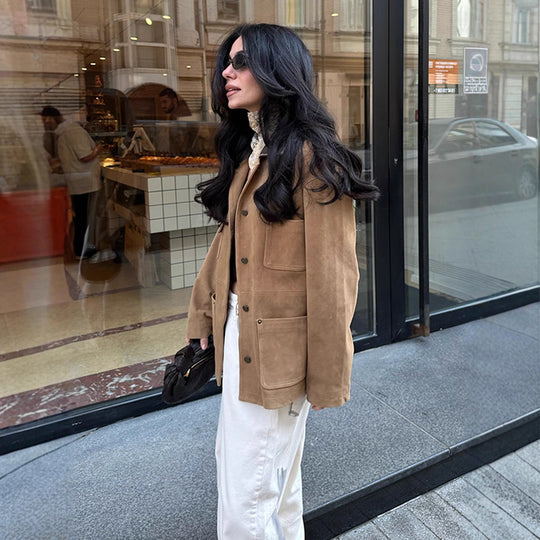 Damen Lässig geschnittene Wildlederjacke R&B