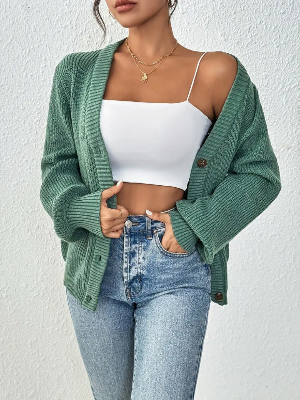 Damen Grobstrickjacke mit knöpfen und weitem Schnitt R&B