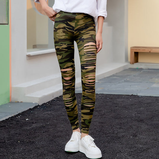 Damen Sport-Leggings mit Camouflage-Muster und Schnitt-Details R&B