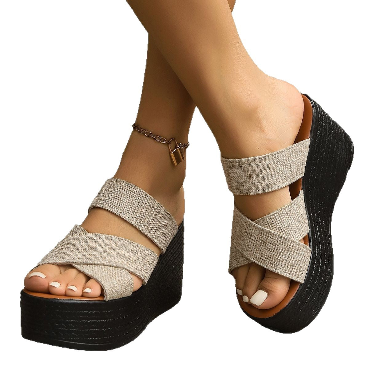 Damen Wedge-Pantoletten mit breitem geflochtenem Riemen