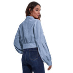 Damen Kurzjacke aus Materialmix mit lässigen Puffärmeln und großen Taschen R&B