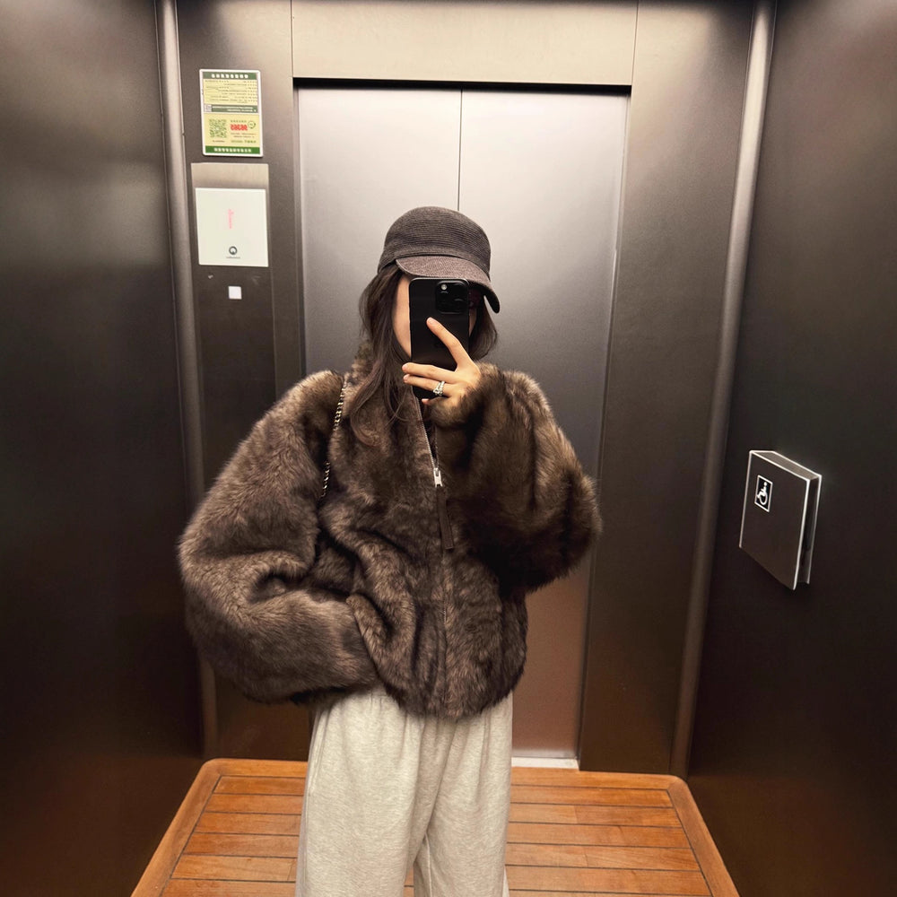 Damen Elegante und kuschelige Kurzjacke mit weit geschnittenen Ärmeln R&B