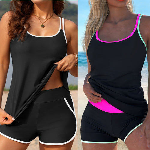 Damen Sportliches Tankini-Set mit weichen Trägern und modischen Shorts R&B