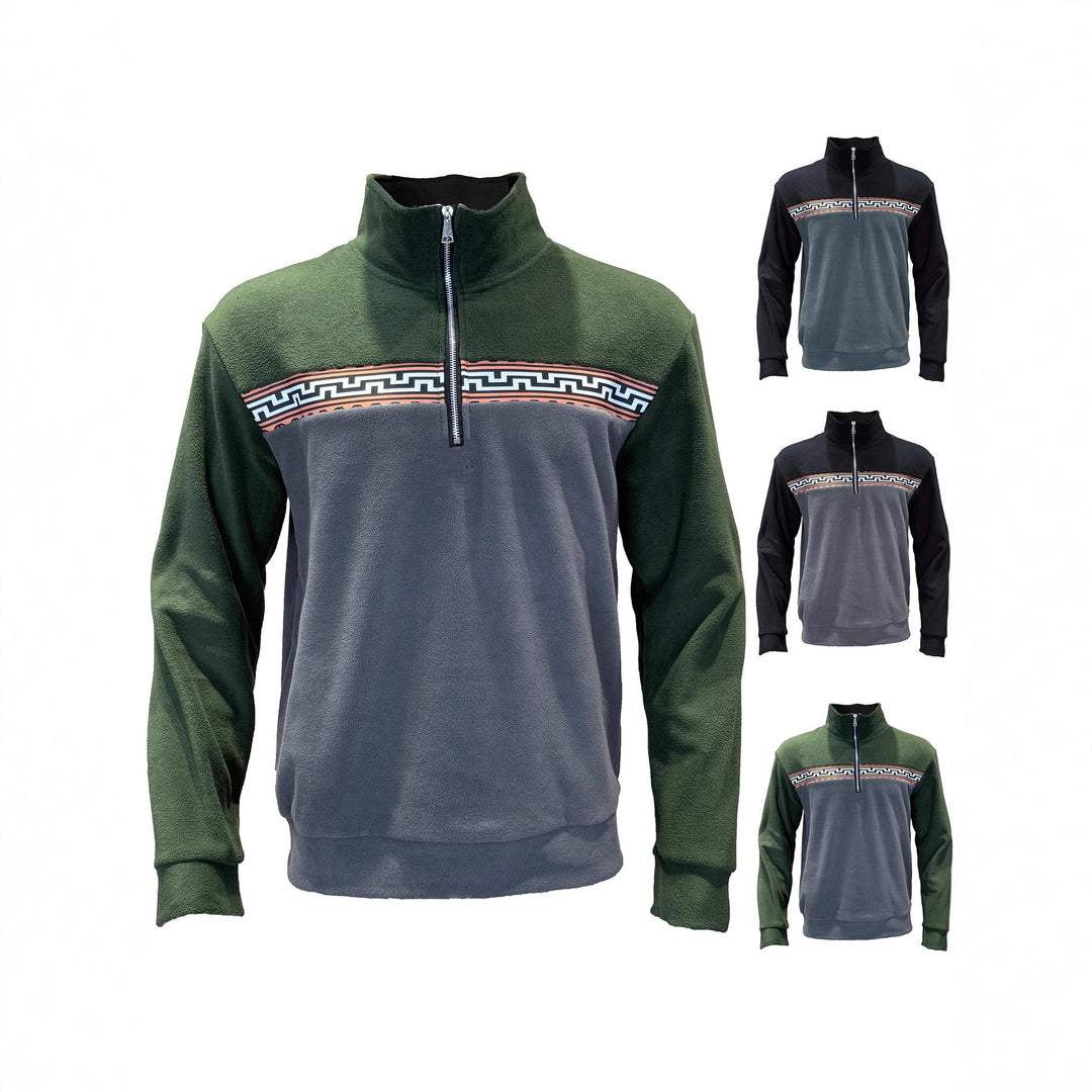 Herren Fleece-Pullover mit stylishem Stehkragen und farblich abgesetztem Muster R&B