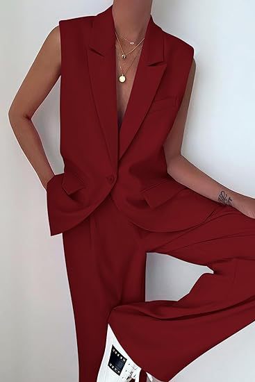 Damen ärmelloses Blazer-Set mit weit geschnittenen Hosen R&B
