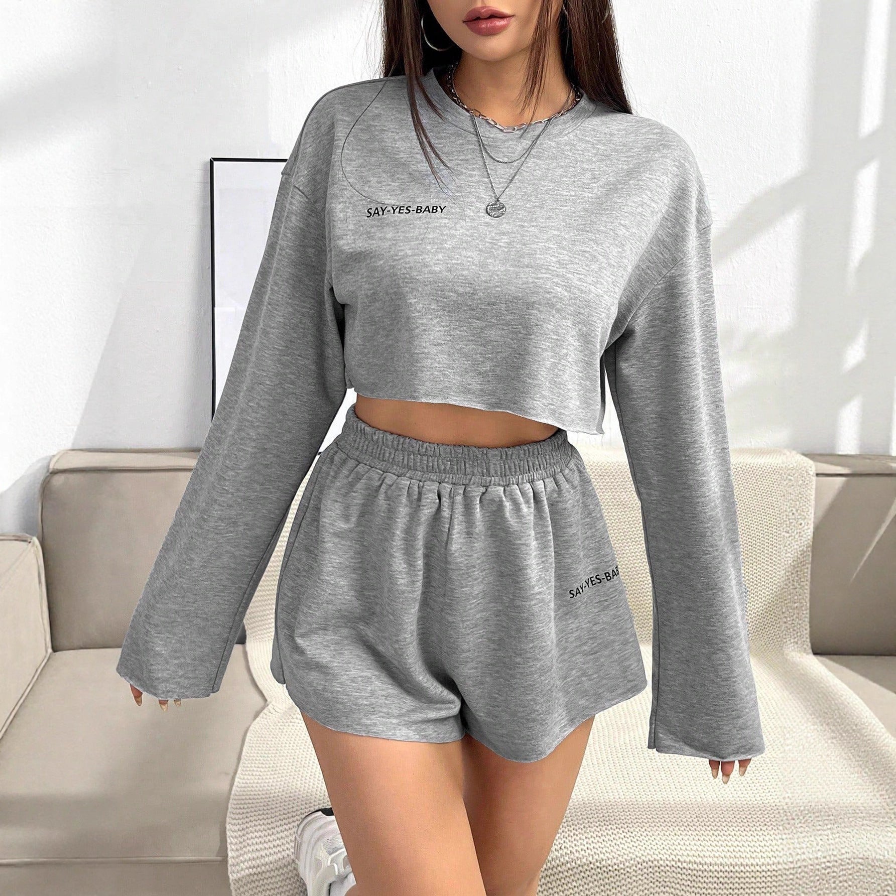 Damen Freizeit-Set mit lässigem Crop-Top und Shorts R&B