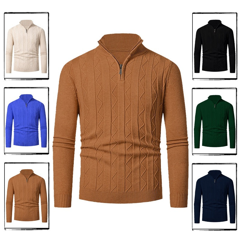 Herren Pullover mit modernem Stehkragen und strukturiertem Zopfmuster
