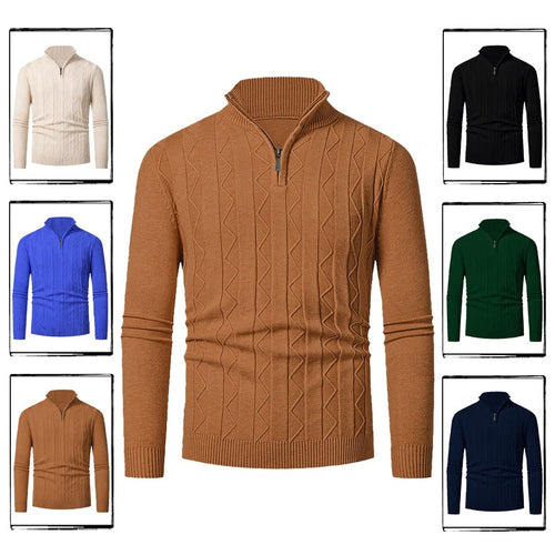 Herren Pullover mit modernem Stehkragen und strukturiertem Zopfmuster R&B