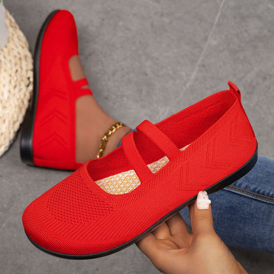 Damen bequeme Ballerinas mit elastischen Riemen und atmungsaktiver Mesh-Oberfläche R&B