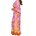 Damen Maxikleid mit asymmetrischen Ärmeln und einzigartigem Batik-Design R&B