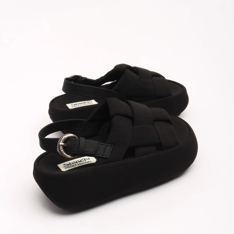 Damen modische Plateau-Sandalen mit elegantem Kreuzriemen und komfortablem Fußbett R&B