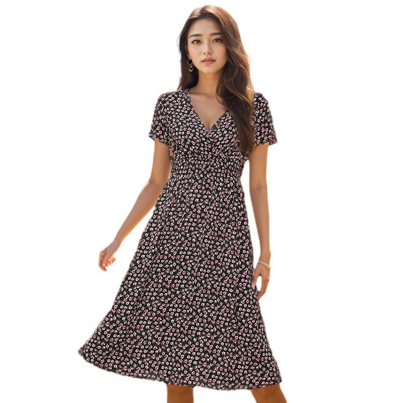 Damen Midi-Kleid mit floralem Muster und elegantem V-Ausschnitt R&B