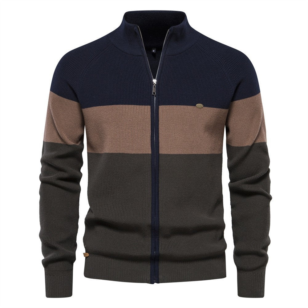 Herren Strickjacke mit modischem Farbblockdesign und hochwertigem Reißverschluss