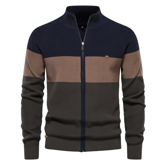 Herren Strickjacke mit modischem Farbblockdesign und hochwertigem Reißverschluss R&B
