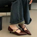 Damen elegante Sling-Pumps mit modischer Schnalle und hochwertigem Leder R&B