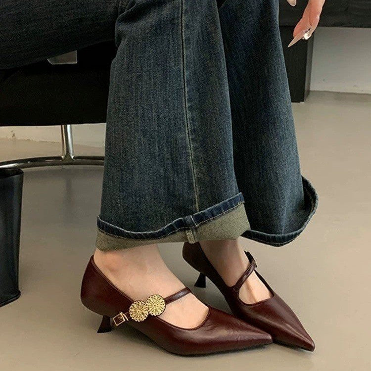 Damen elegante Sling-Pumps mit modischer Schnalle und hochwertigem Leder R&B