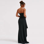 Damen Maxikleid mit trägerlosem Oberteil und elegantem Schlitz R&B