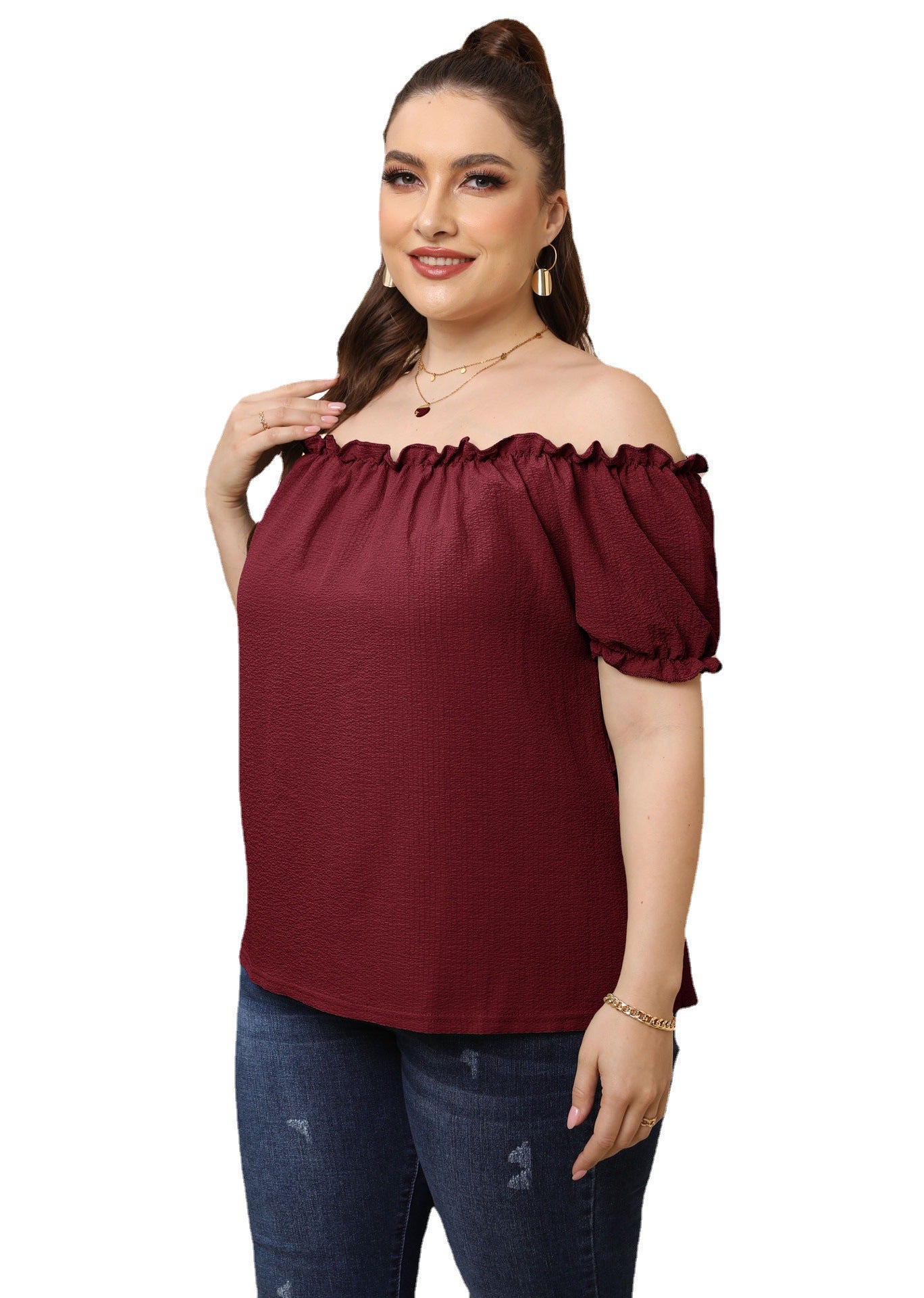 Damen Off-Shoulder Oberteil mit Volant R&B