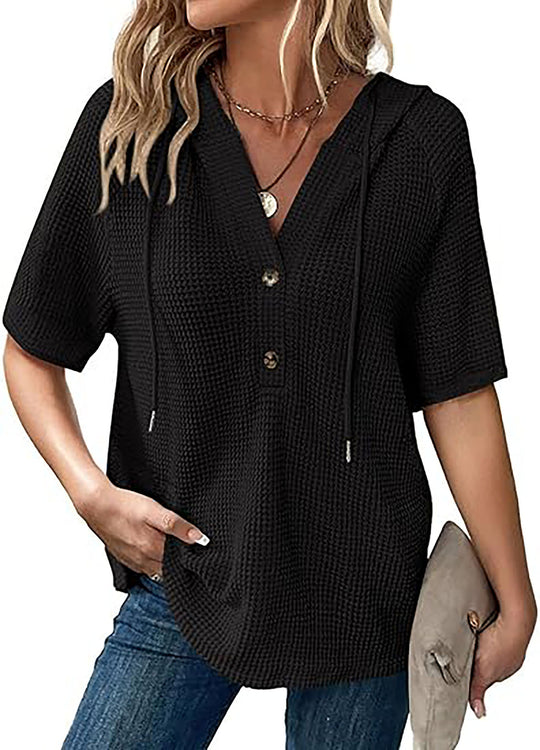 Damen modisches Hoodie-Oberteil mit Knopfleiste und lässigem Schnitt R&B