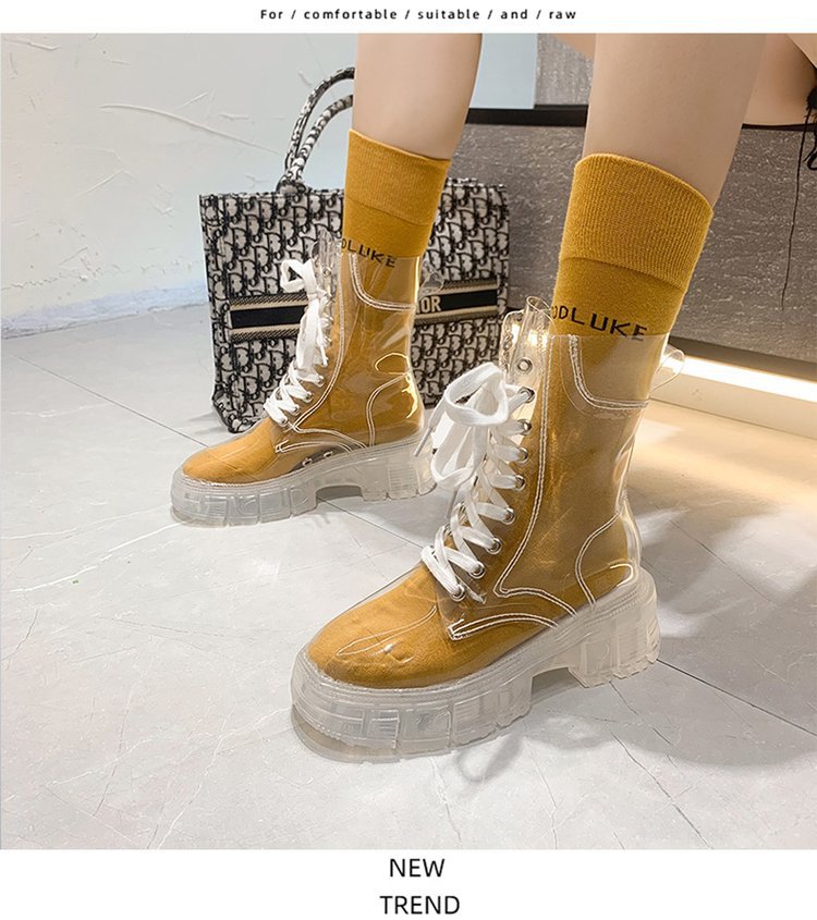 Damen trendige Stiefeletten im transparenten Design mit knalligem Detail R&B