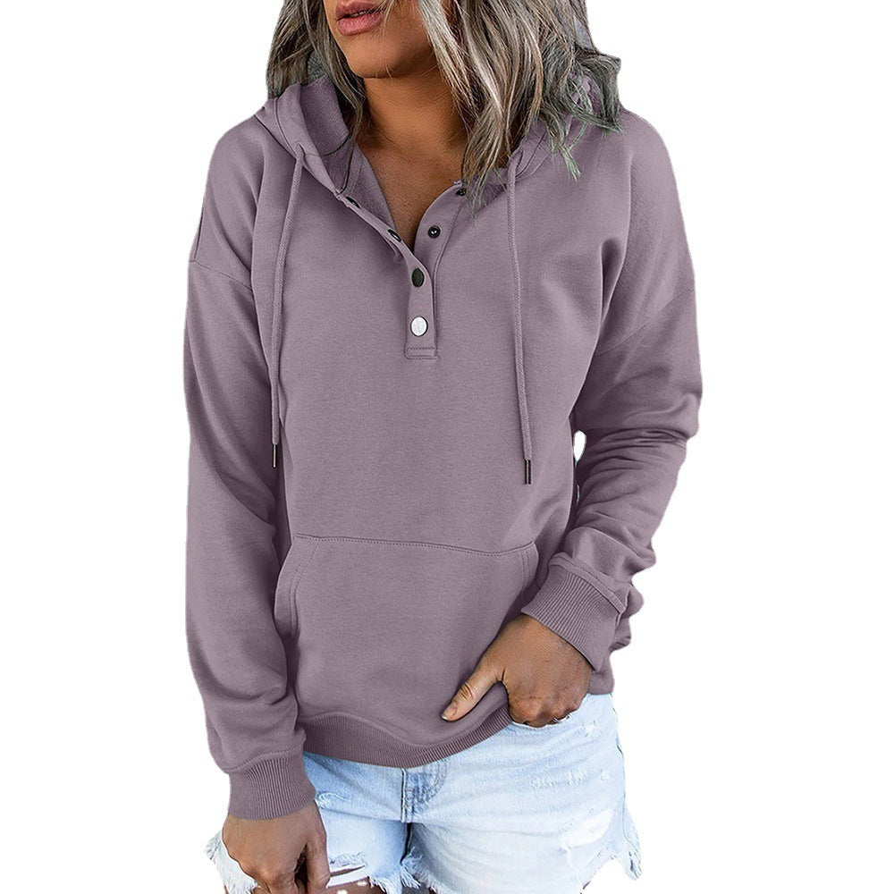 Damen Kapuzenpullover mit Knopfdetails und weichem Fleece-Material R&B