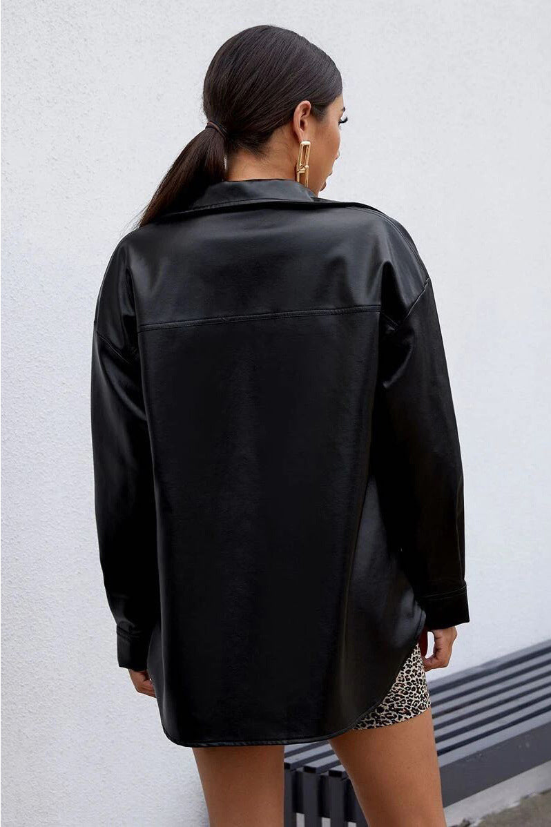 R&B | Plans Khaki Faux Leder Shacket