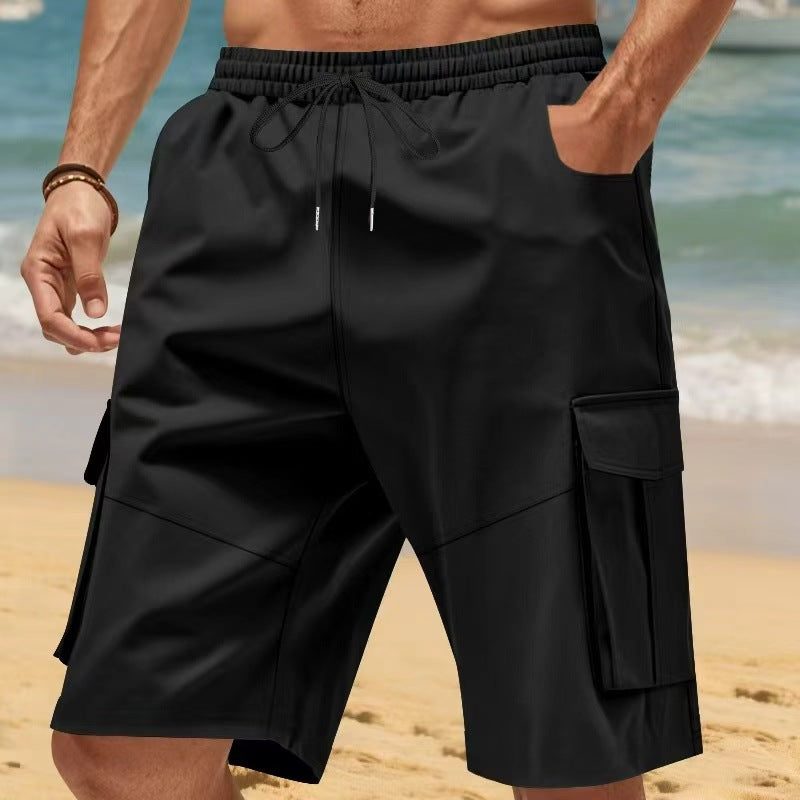 Herren nan technische Reisefreizeit-Bermuda mit elastischem Bund, Kordelzug und funktionalen Klapptaschen R&B