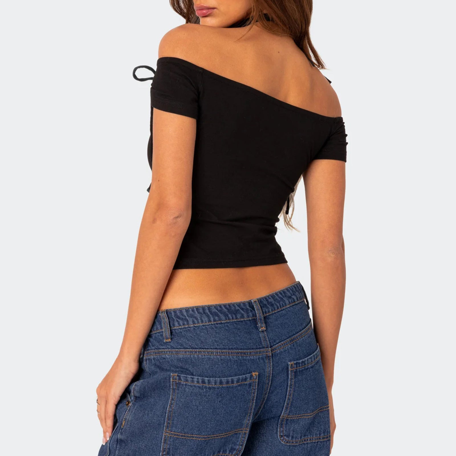 Damen raffiniertes Off-Shoulder T-Shirt mit eleganten BindR&Bändern R&B