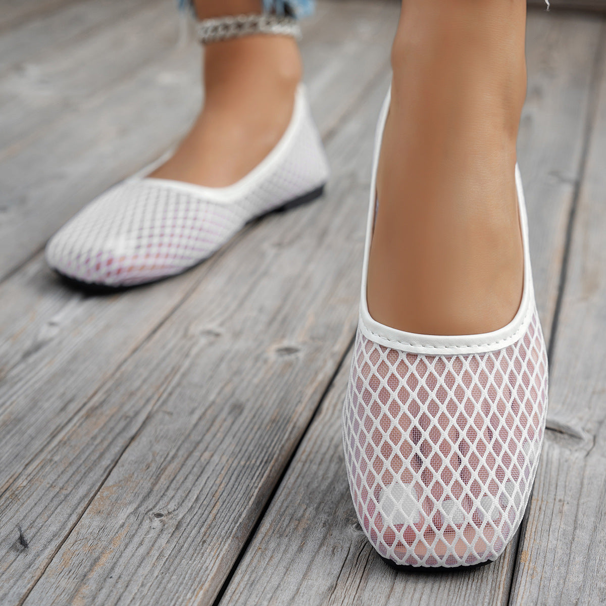 Damen atmungsaktive Slip-On Ballerinas mit flexiblem Netzdesign R&B