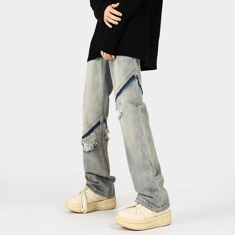 Herren modische Ripped Denim-Jeans im lässigen Schnitt mit asymmetrischem Design
