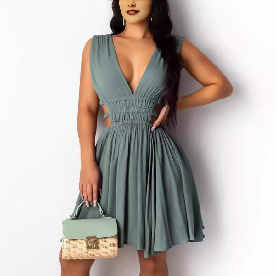 Damen Sommerliches Cut-Out Kleid mit V-Ausschnitt und Raffung R&B