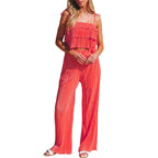 Damen Fließendes Jumpsuit mit Rüschendetails und stylischen Spaghetti-Trägern R&B